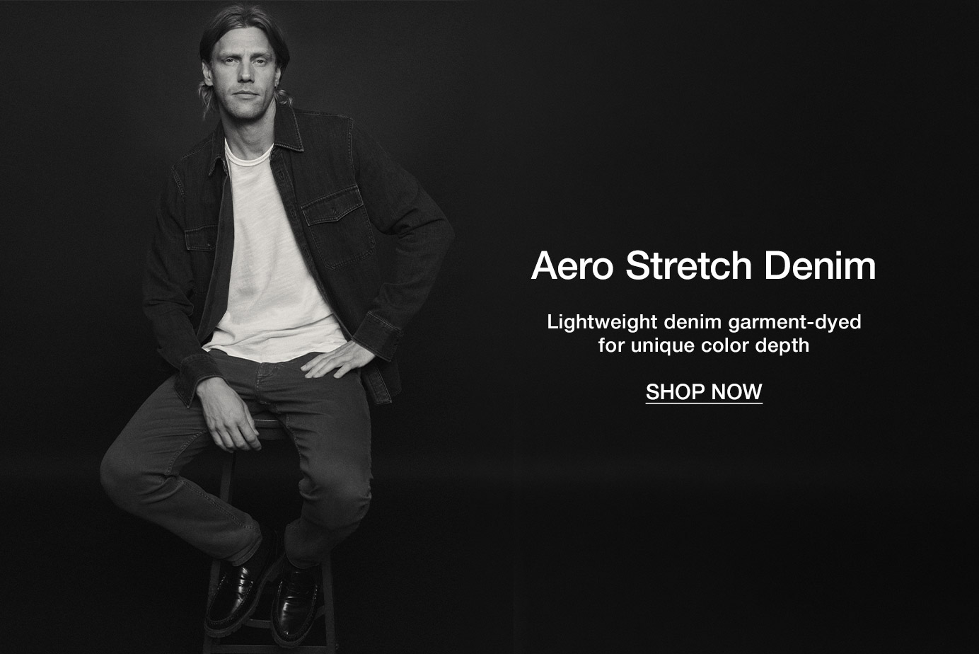 Aero Stretch Denim. Lightweight denim garment-dyed for unique color depth
