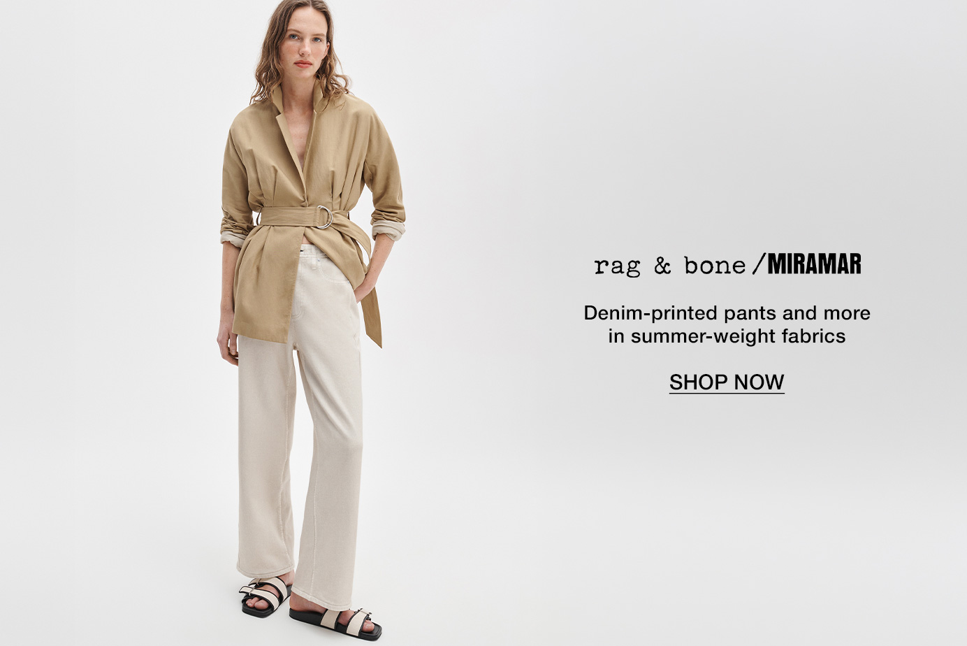 Denim-printed pants and more in summer-weight fabrics