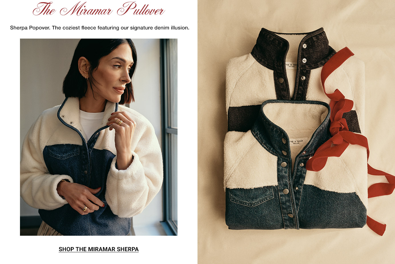 Sherpa Popover. The coziest fleece featuring our signature denim illusion. 