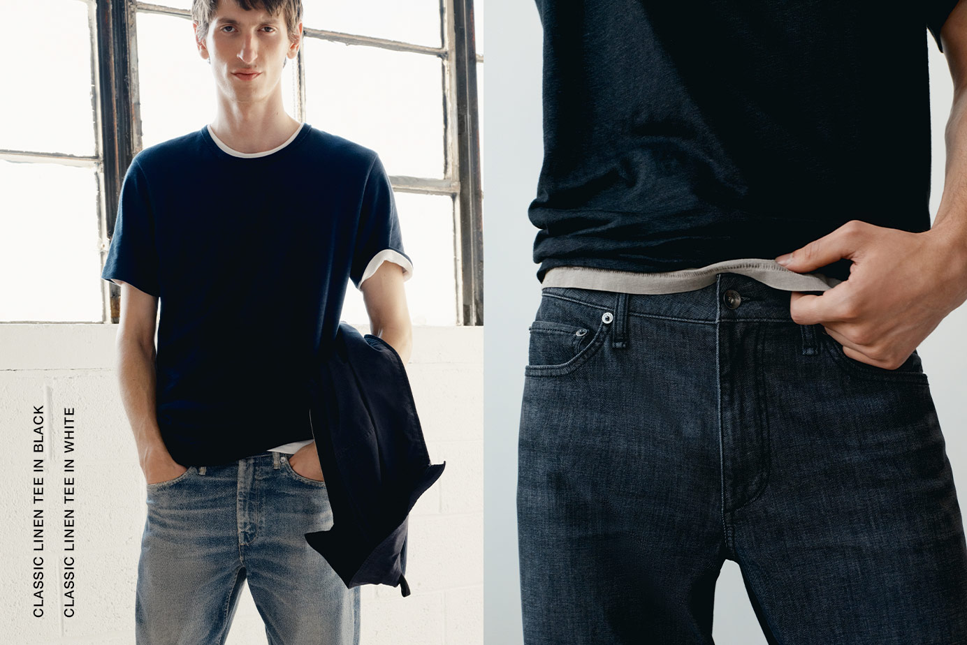 CLASSIC LINEN TEE IN BLACK. CLASSIC LINEN TEE IN WHITE