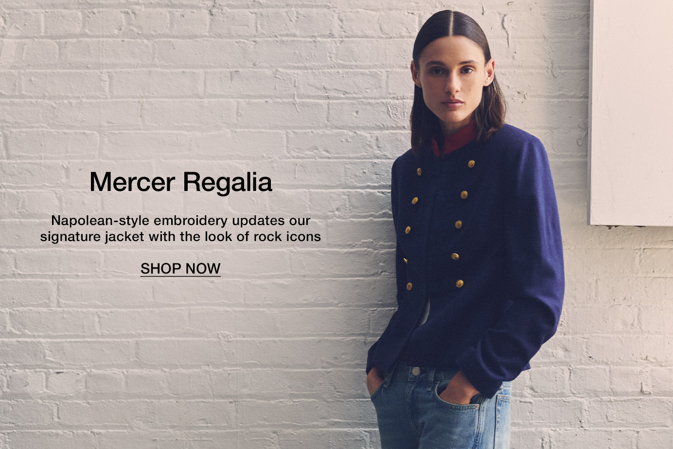 Mercer Regalia. Napolean-style embroidery updates our signature jacket with the look of rock icons. Shop Now