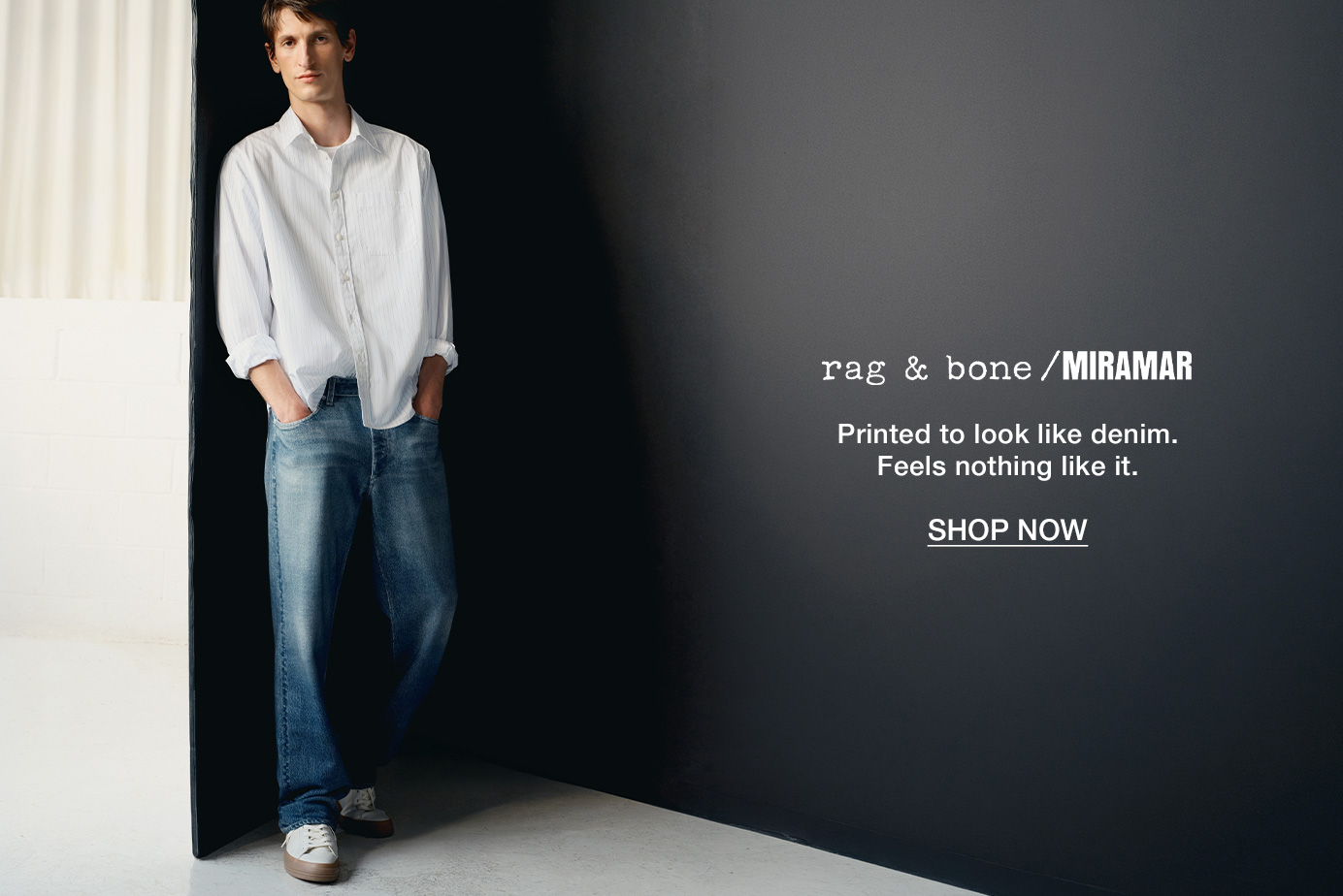 rag & bone miramar. Printed to look like denim. Feels nothing like it.